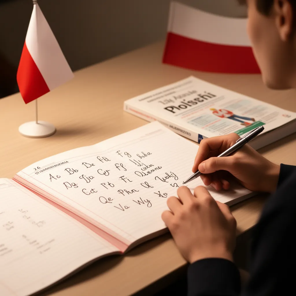 Infographic showing beginner steps for learning Polish language for foreigners with colorful icons and text instructions.